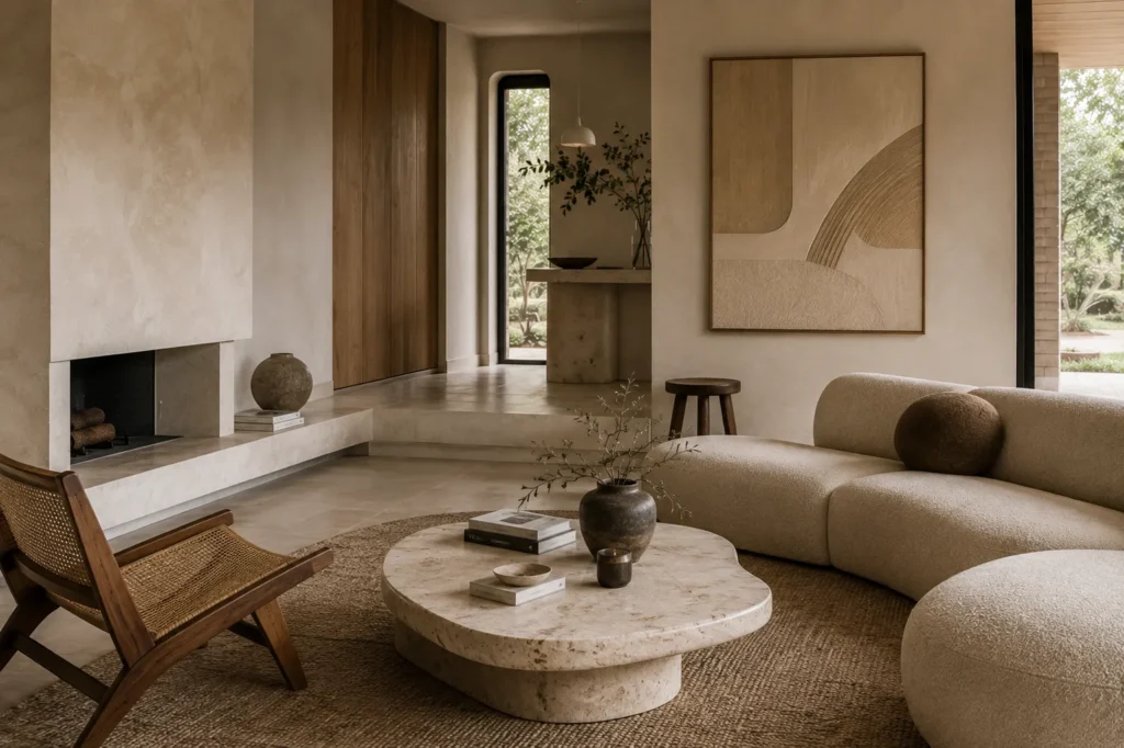 Organic Modern interior combining clean geometric lines with organic curved forms