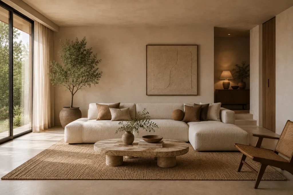 Organic Modern living room with low-profile furniture and balanced proportions